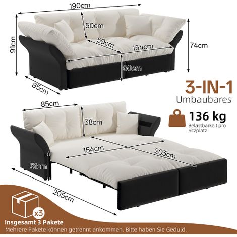 Canapé lit 3 en 1 convertible – Tissu bicolore capitonné, pour salon et chambre, beige – Polyvalent et décoratif (1/5)
