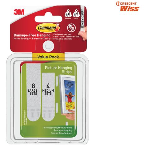 Picture Hanging Strips Set, Medium & Large (Pack 12) - COM17209