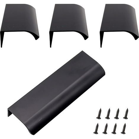 Poignée Dissimulée en Aluminium, Lot de 4 Poignée de Meuble Invisible en Alliage D'aluminium Pour Armoires de Cuisine, Salon (120x40mm) (Noir) (1/5)