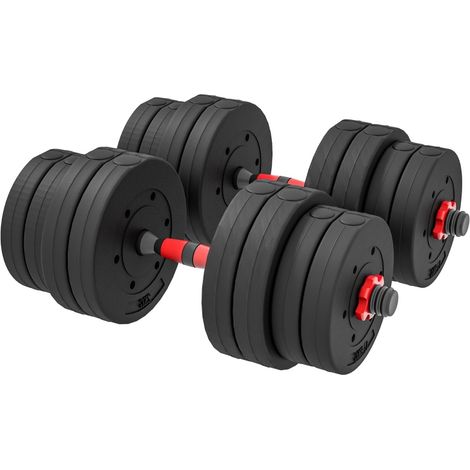 Haltères réglables 2 en 1 30 kg transformables en barre droite avec rallonge, set de musculation compact pour home gym et studio, noir – CHICFURN (1/5)