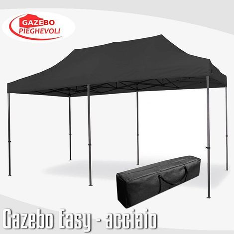 Gazebo 3x6 m nero pieghevole portatile estendibile richiudibile estensibile acciaio SENZA laterali per fiere eventi stand chiosco tenda tendone mercato mercatino (1/5)