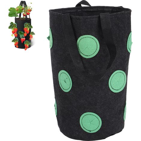 Sac de culture portable en feutre pour fraisiers, 12 trous, avec poignées, noir, 20 x 35 cm (1/5)