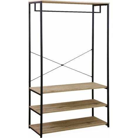 Hallway metal and wood-effect coat and shoe rack Natural 100x40x167 cm - Loft (1/5)