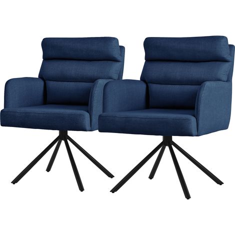 ML-Design 2x Silla de Comedor Giratoria, Azul Oscuro Asiento de Cocina con Respaldo Extraíble y Reposabrazos Diseño Ergonómico Mueble Tapizado con Funda de Poliéster Cojín Taburete con Patas de Metal (1/5)