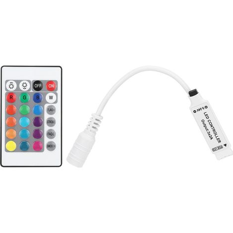 Paquete de 2 controladores IR, 24 teclas, 5-24 V, RGB, para tiras LED, uso comercial y escénico. (1/5)