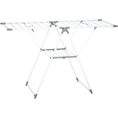 Tendedero plegable de metal, 2 niveles, alas ajustables, 1,565 m, blanco (1/5)