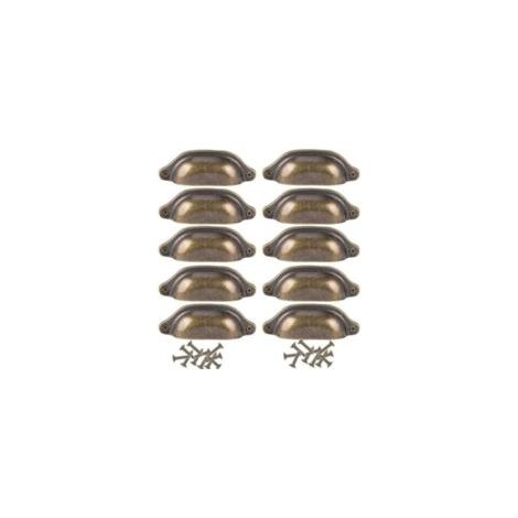 Set mit 10 Retro-Eisengriffen in Muschelform – Antikbronze 98 mm – 84 mm Lochabstand – Einfache Montage mit Metallschrauben – 10 Stück