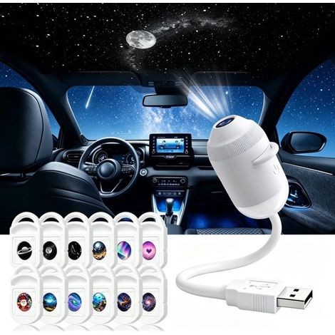 Proiettore 2 in 1: proiettore di stelle e luce notturna con 12 pellicole intercambiabili, braccio flessibile HD (orientabile a 360°), alimentazione USB plug and play. (1/5)