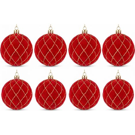 Set 8 Palline Natale Velluto rosse 6 cm con Ricami Dorati per Albero di natale ghirlande decorazioni casa e lavoro addobbi sfere rossa particolari ed eleganti (1/5)