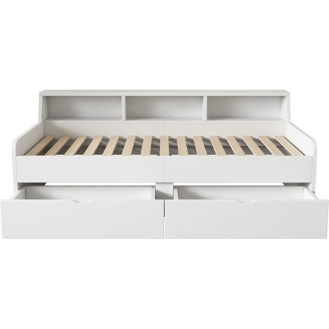 Tagesbett 90 x 200 cm mit 2 Schubladen und seitlichen Ablagen, weiß MODENUIT (1/5)