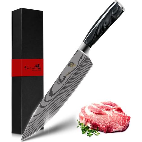Couteau de cuisine de 8 pouces couteau de chef professionnel couteau de cuisine allemand en acier inoxydable, extrêmement tranchant, multifonctionnel pour les légumes, la viande dans les restaurants e (1/5)