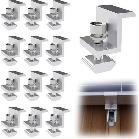TAISHENGDA-12-teiliges Aluminium-Solarpanel-Montageset, Z-förmige Solarpanel-Montagehalterung, für 40-mm-Solarpanels, mit Muttern und Schrauben, für Dach-, Wand- und Dachmontage (40 mm) (1/5)