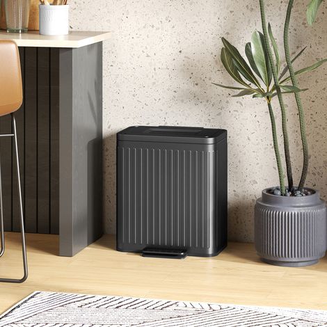Cubo de basura de doble compartimento, 2 x 20 L, con pedal, cubos interiores extraíbles, 45,5 x 36,5 x 51 cm, negro.