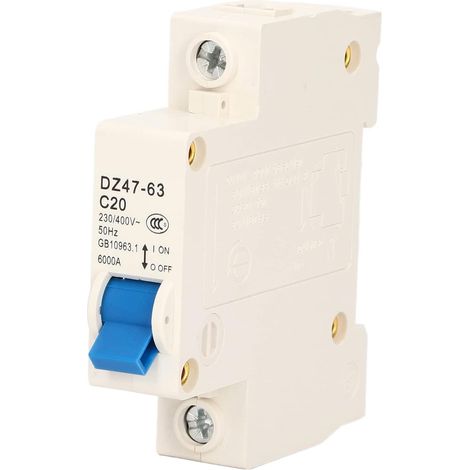 Disjoncteur 1P 20A Courbe C, DZ47-63 pour 230V/400V, Montage sur Rail DIN, pour Tableau Électrique, Protections Résidentielles (1/5)