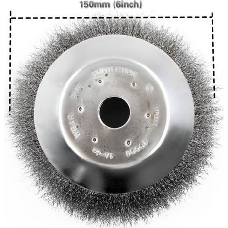 Tête de tondeuse de 150 à 200 mm avec brosse métallique fine pour l'élimination de la poussière et des mauvaises herbes, compatible avec les tondeuses à roue à godets de 6 à 8 pouces, accessoires de j (1/4)