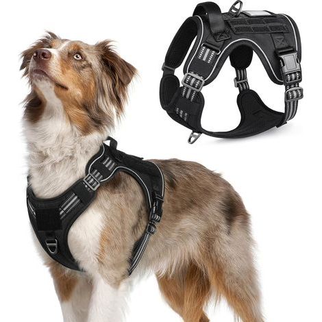 Harnais Chien Anti Traction, Harnais Tactique Chien Réfléchissant Réglable avec Poignée et Anneaux, Gilet Solide Facile à Mettre, Arnet pour Chiens Militaire pour Entraînement, Noir, M (1/5)