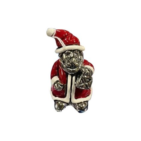 BABBO NATALE IN RESINA ARGENTATA MARCHETTI, FIGURA NATALIZIA DI BABBO NATALE CON FINITURA ROSSA E ARGENTO