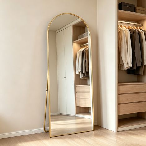 Miroir sur pied 162x53 cm, Miroir bombé en verre robuste, Verre trempé HD, Grand Miroir de Sol Pleine Longueur, à poser sur le mur ou à placer librement avec des soutiens (1/5)