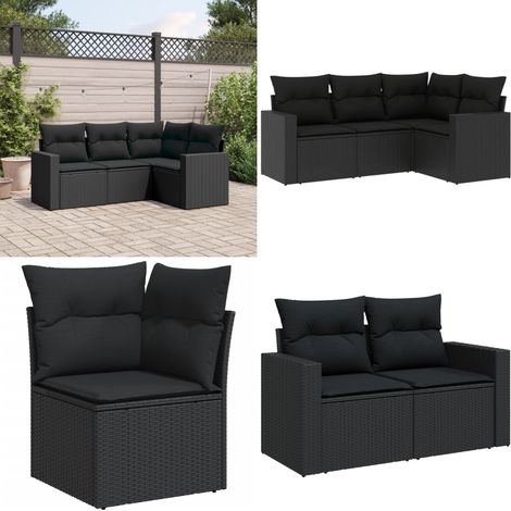4-tlg. Garten-Sofagarnitur mit Kissen Schwarz Poly Rattan - Gartensorgsgarnitur - PE-Rattan Möbel - Outdoor Sofa - Lounge Set - Gartenlounge - Home & Living (1/5)