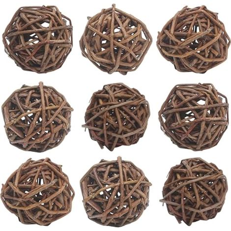 Lot de 9 balles de saule pour lapins, lapins, jouets à mâcher en rotin, branches naturelles de 5,3 à 5,8 cm, friandises pour chinchillas, cochons d'Inde, hamsters, gerbilles, perroquets, oiseaux (1/5)