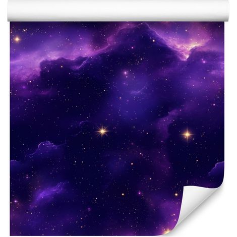 Papel pintado de acuarela con diseño de galaxia en tonos índigo, azul marino y violeta, 50x1000 cm. (1/5)