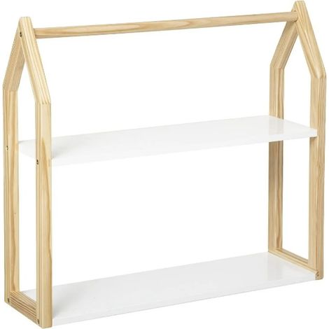 Etagère pour enfant en bois coloris blanc / naturel - Longueur 56 x Profondeur 15 x Hauteur 50 cm (1/2)