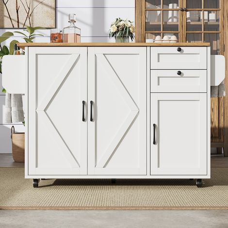 Desserte de cuisine multifonction avec rangement intégré et plateau style bois - Meuble mobile avec étagères pratiques et design contemporain - Idéale pour cuisine et salle à manger couleur blanc (1/5)