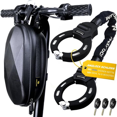 Antivol Trotinette Electrique, Cadenas Antivol Trottinette, Menotte Antivol avec Chaîne Robuste de 8MM, Cadenas Velo avec Clé et Sac Étanche (1/5)