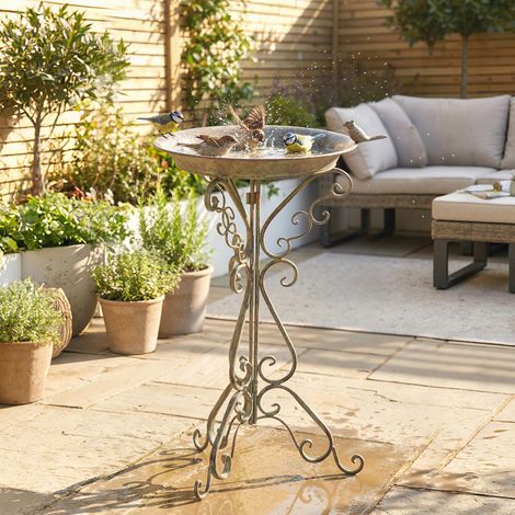 Bain d'oiseaux avec statue d'oiseau et support décoratif, base de bain d'oiseaux de jardin vintage, vert