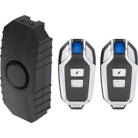 Kabelloser Vibrations-Diebstahlalarm für Fahrrad, Roller, Motorrad, Zuhause, mit Fernbedienung (eingebaute Knopfzellenbatterien) und eingebautem Lithium-Akku, schwarz, 2 Fernbedienungen.