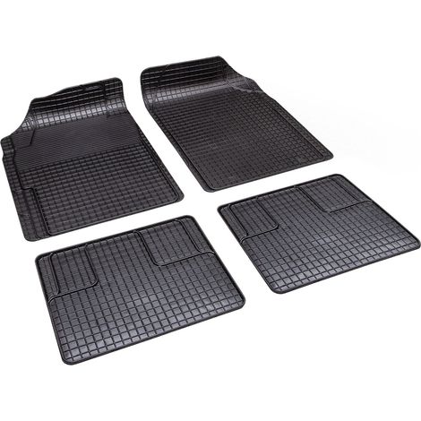 alca® Auto Gummifußmatte 4er-Set schwarz Universal zuschneidbar Gummimatten Gummi-Fußmatten Gummi mit Haltenoppen Fahrer Beifahrer vorne hinten