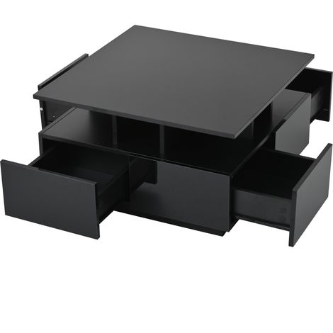 ELVMI Tavolino da salotto quadrato con 4 Cassetti e LED, design geometrico, per soggiorno, in truciolato, 70 × 70 × 40 cm (1/5)