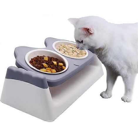Gamelles surélevées doubles pour chats et chiens avec support, 15 gamelles inclinées pour chats, mignonnes et faciles à manger, en polyuréthane de qualité alimentaire, antidérapant et anti-déversement (1/5)