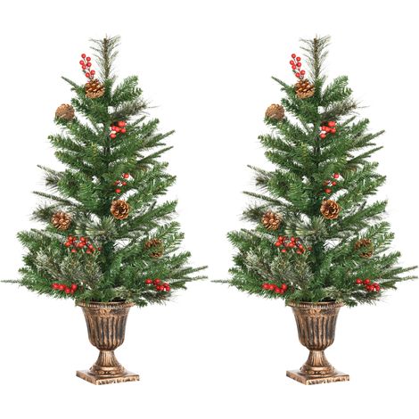 Arbres de Noël artificiels 90 cm avec baies et pommes de pin lot de 2