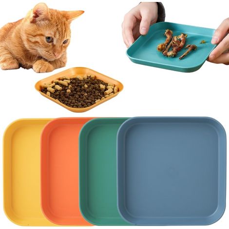Juego de 4 cuencos para gatos, cuencos para gatos, plato cuadrado plano para gatos, cuenco para gatos, cuenco pequeño para gatos, cuenco plano colorido (1/5)