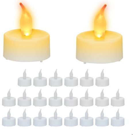 Relaxdays Bougies chauffe-plat LED, lot de 24, fausses bougies, flamme vacillante, électriques, 4,5 x 3,5 cm, blanches (1/4)