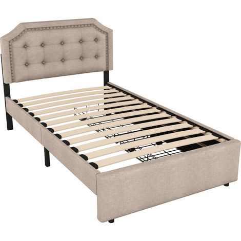 Letto imbottito 90x200 cm con 2 cassetti e testiera regolabile beige scuro MODENUIT (1/5)