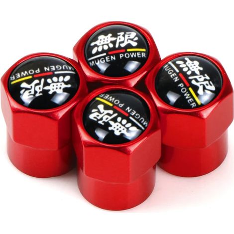 (Rouge) 4 bouchons de valve en aluminium pour pneus de voiture, compatibles avec les modèles Mugen Power, Civic, Accord, CRV, HRV et Jazz. (1/5)