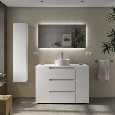 Meuble de salle de bain BEQUIA PLUS 3C 120cm Blanc mat Vasque à poser Porcelaine Côté réversible 1P (1/5)