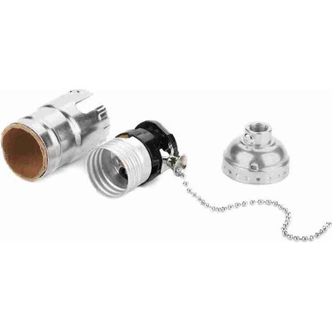 E27 Vintage-Lampenfassung aus Aluminium mit Zugkette, Schreibtischlampen-Leuchtenhalter mit Schraubsockel (Silber)
