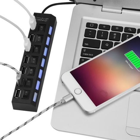 480-Mbit/s-USB-Hub mit 7 Ports, konfliktfreier Plug-and-Play-USB-2.0-Hub für Maus, Drucker und Scanner (1/4)