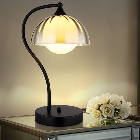 Tischlampe Tischleuchte Nachttischleuchte Glaskugel rauchfarben opal H 39,5 cm