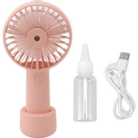 Ventilateur brumisateur portable silencieux 2000 mAh, 3 vitesses de ventilation, 2 modes de brumisation, 7 pales turbines, USB, rose