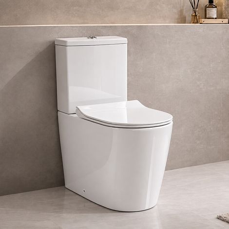 Wc monoblocco filomuro bianco lucido in ceramica con scarico universale rimless Kyoto (1/5)