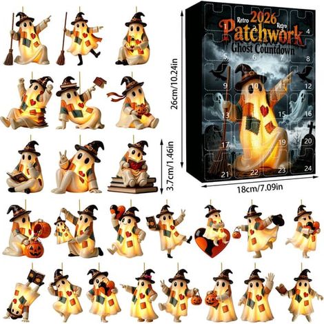 Pendentif fantôme lumineux vintage patchwork pour Halloween – Décoration suspendue rétro GJ884-08 Pendentif plat en acrylique (1/5)