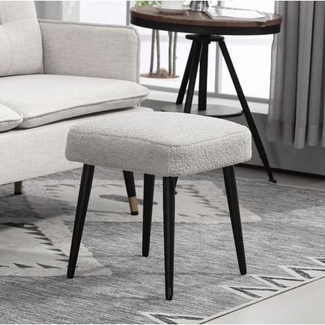 Pouf carré gris clair effet cachemire avec pieds en acier (1/5)