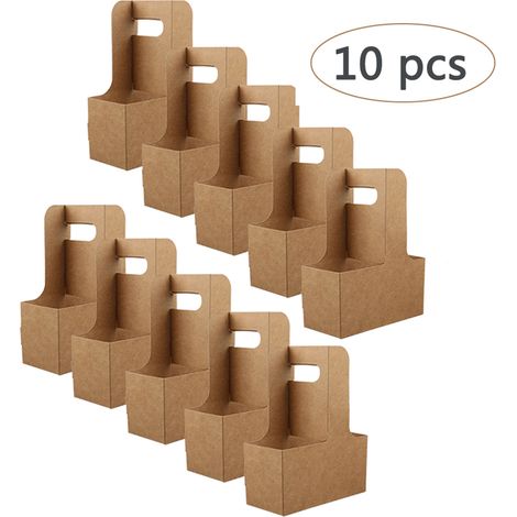 Porte-boissons jetable avec poignée, 10 pièces, porte-gobelet à café en papier Kraft pour boissons chaudes et froides, livraison de nourriture (1/5)
