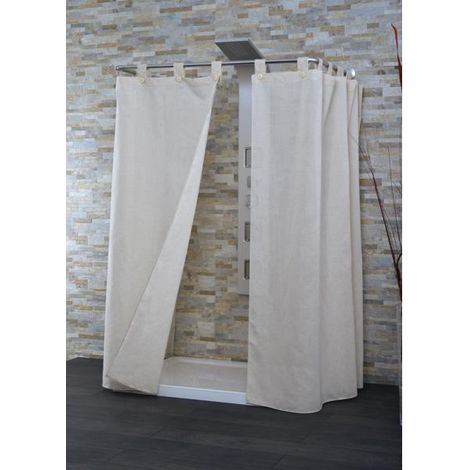 SHARK - TENDA DA DOCCIA COMPLETA DI GANCI IN LINO LINEA LINEN 180x200h cm - COLORE BEIGE CON BOTTONI (1/3)