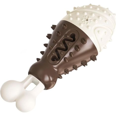 Dog toy shaped like a drumstick, gum massage training toy, toy for small and large dogs, indoor and outdoor dog toy, fun toy (white brown) (1/5)