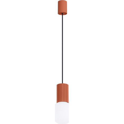 Moderne ockerrote geriffelte Glas-Pendelleuchte mit weißer Kugel für Wohnzimmer, Esszimmer, über dem Tisch, 1xG9 8W HALO Sollux Lighting (1/5)